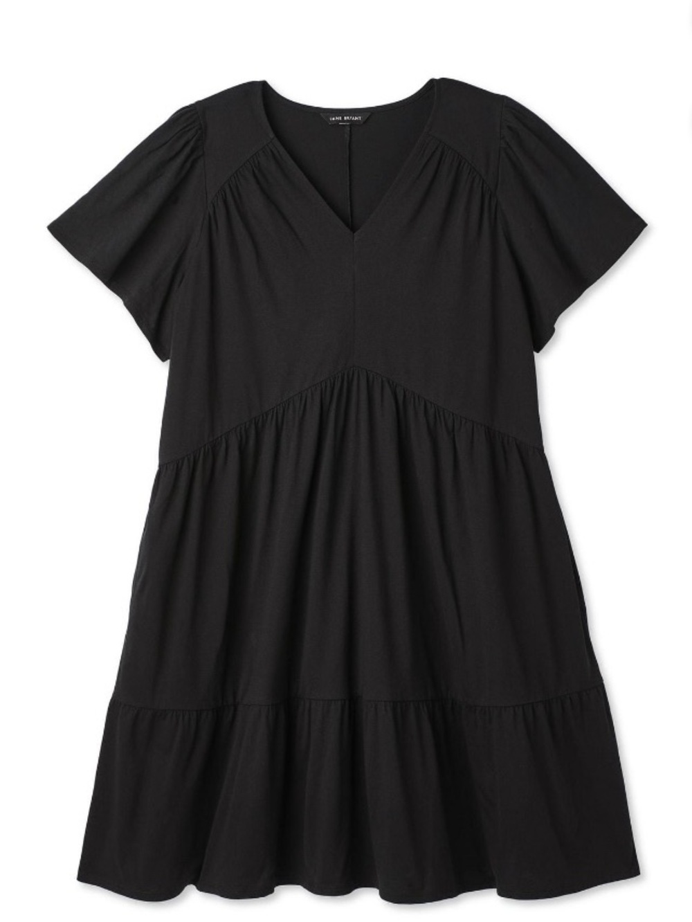 Lane Bryant Black V-Neck Tiered Short Sleeve Dress